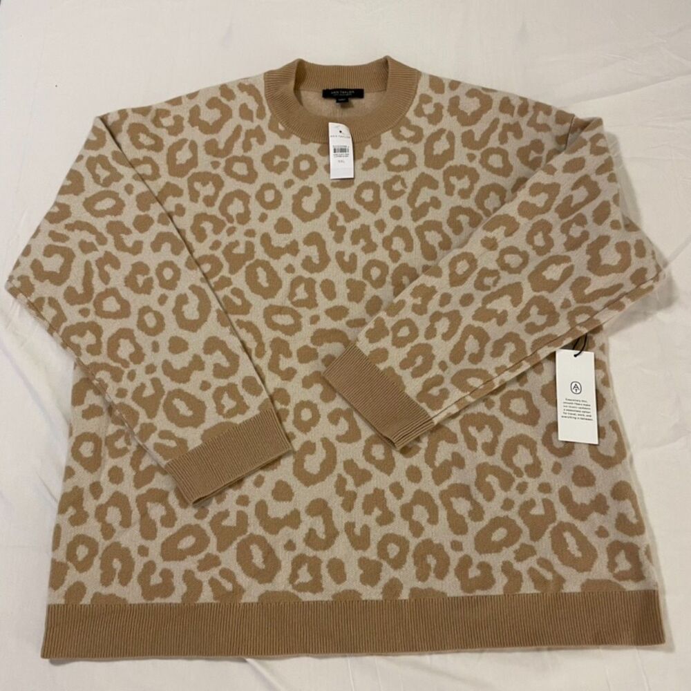 NWT Ann Taylor Women’s 100% Cashmere Leopard Print Sweater - XXL